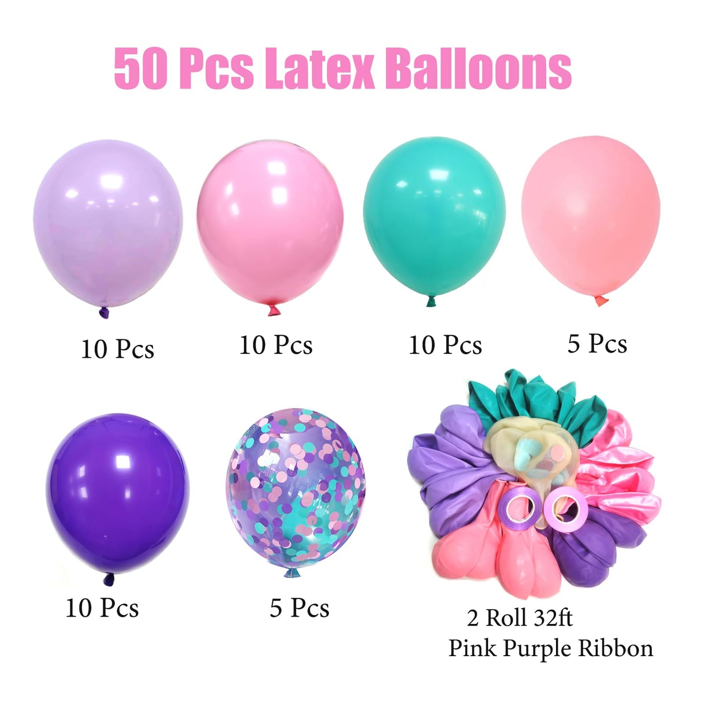 Aiwolf 50 Pcs Latex Balloons, 12 Inch Pink Purple Teal, Perfect for Birthday and Baby Shower Decorations