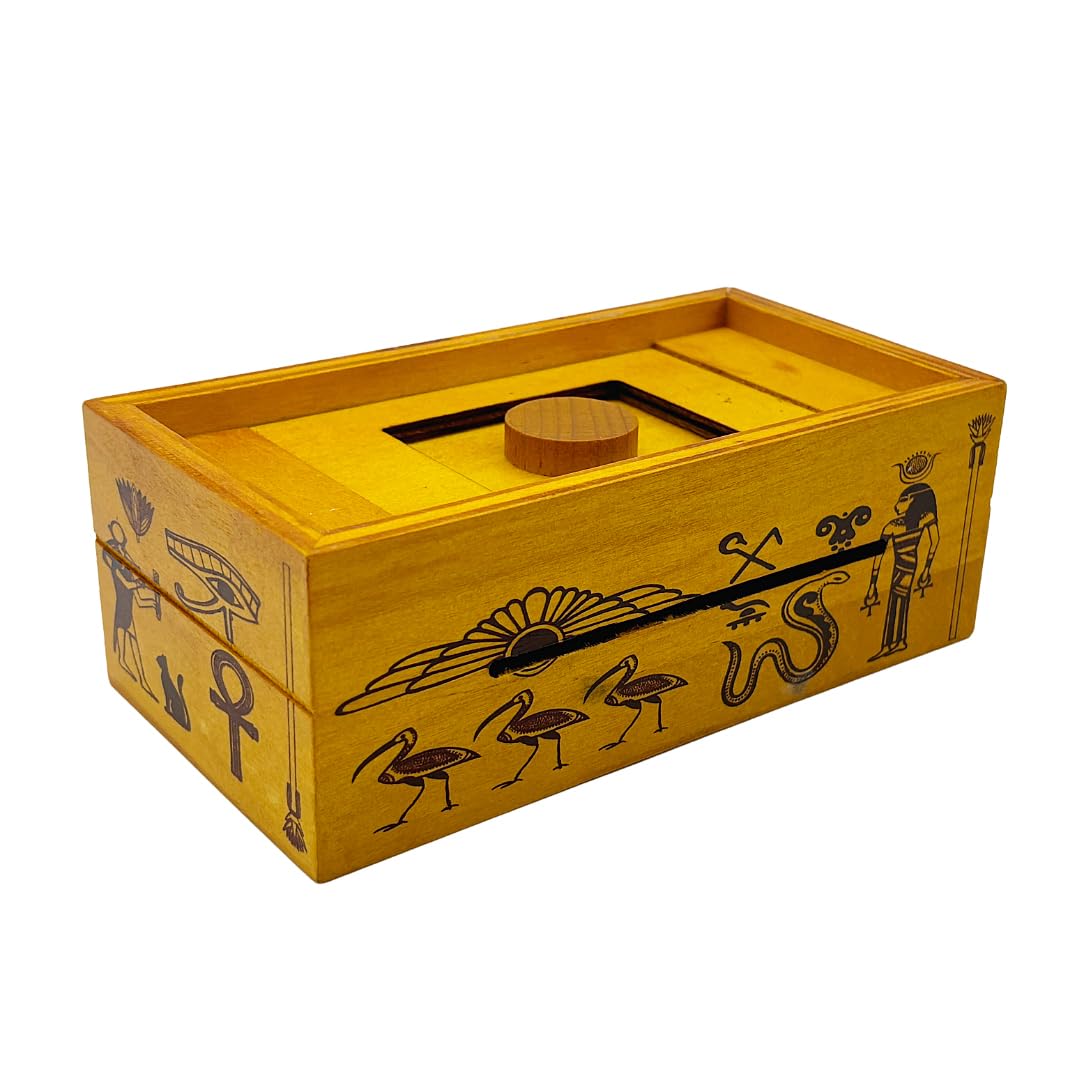 Project Genius Pharaoh'S Tomb Classic Wooden Brainteaser Puzzle Box For Kids 8+, Teens, And Adults - Secret Hidden Compartment For Cash, Valuables, And Gift Cards - True Genius Egyptian Trick Box