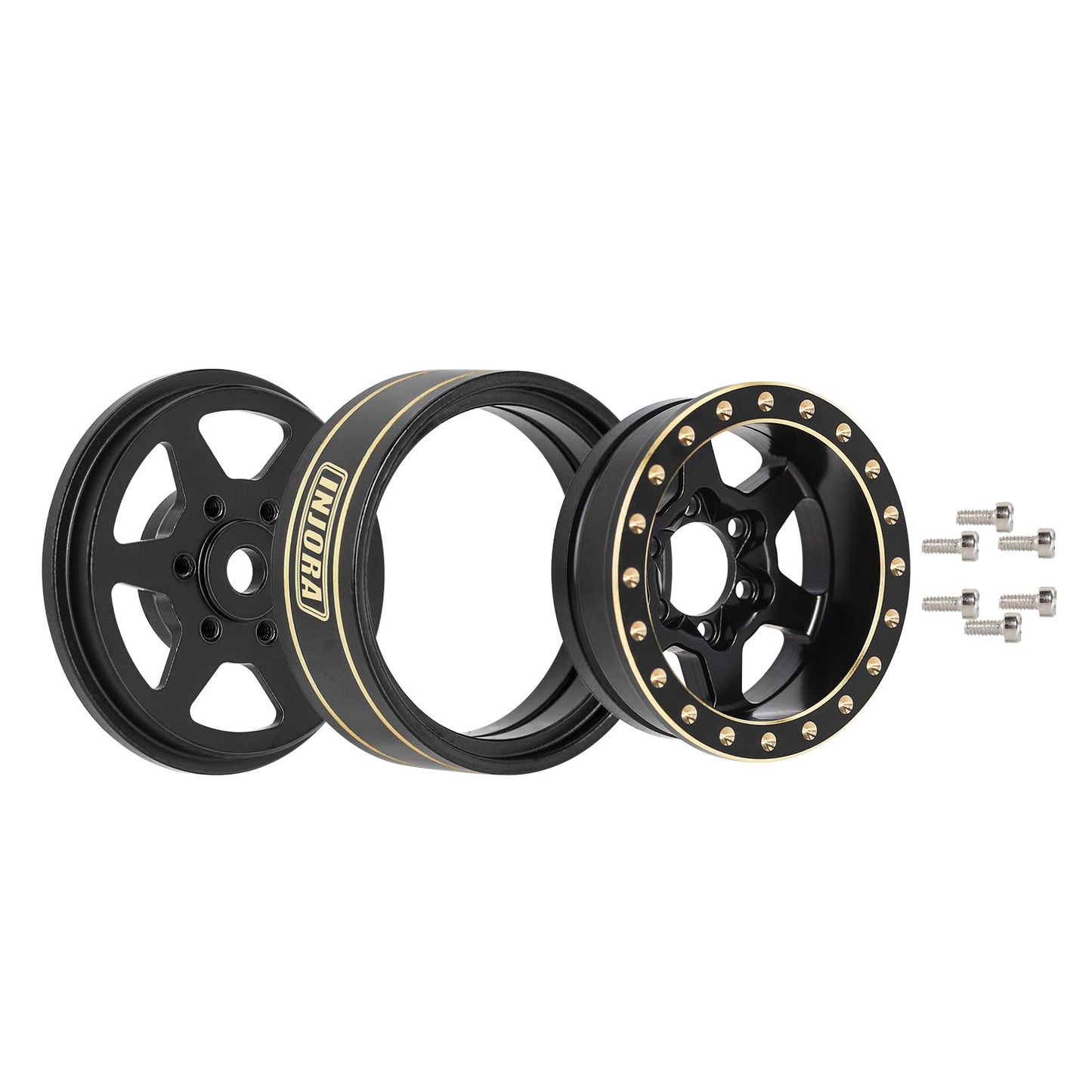 INJORA 1.0 Plus Brass Beadlock Wheel Rims 6-Spoke Wheels for TRX4M AX24 SCX24 FCX24 1/24 1/18 RC Crawler,42g/pcs (Black)