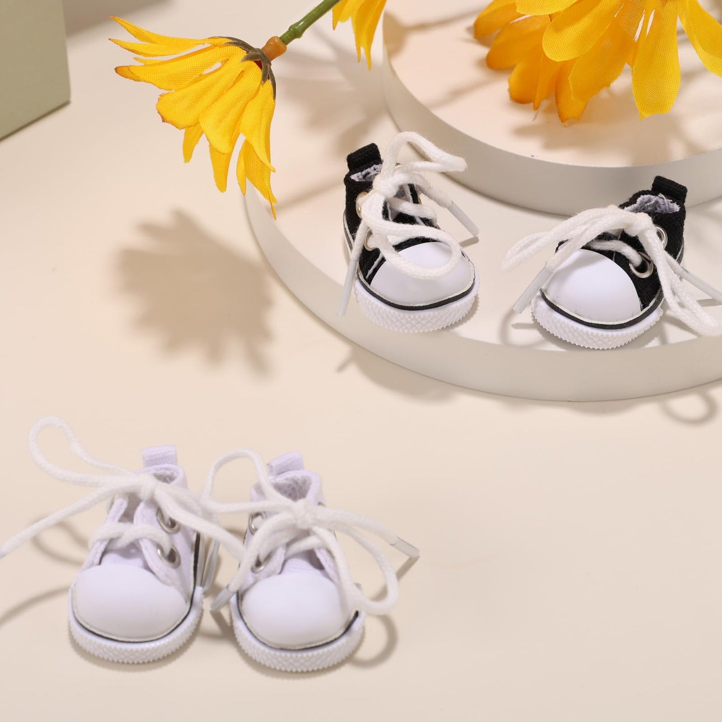 2 Pairs Mini Doll Shoes  Cute Mini Finger Canvas Shoes enhanced Canvas Sneakers Funny Doll Clothes Accessories for Display (Black  White)