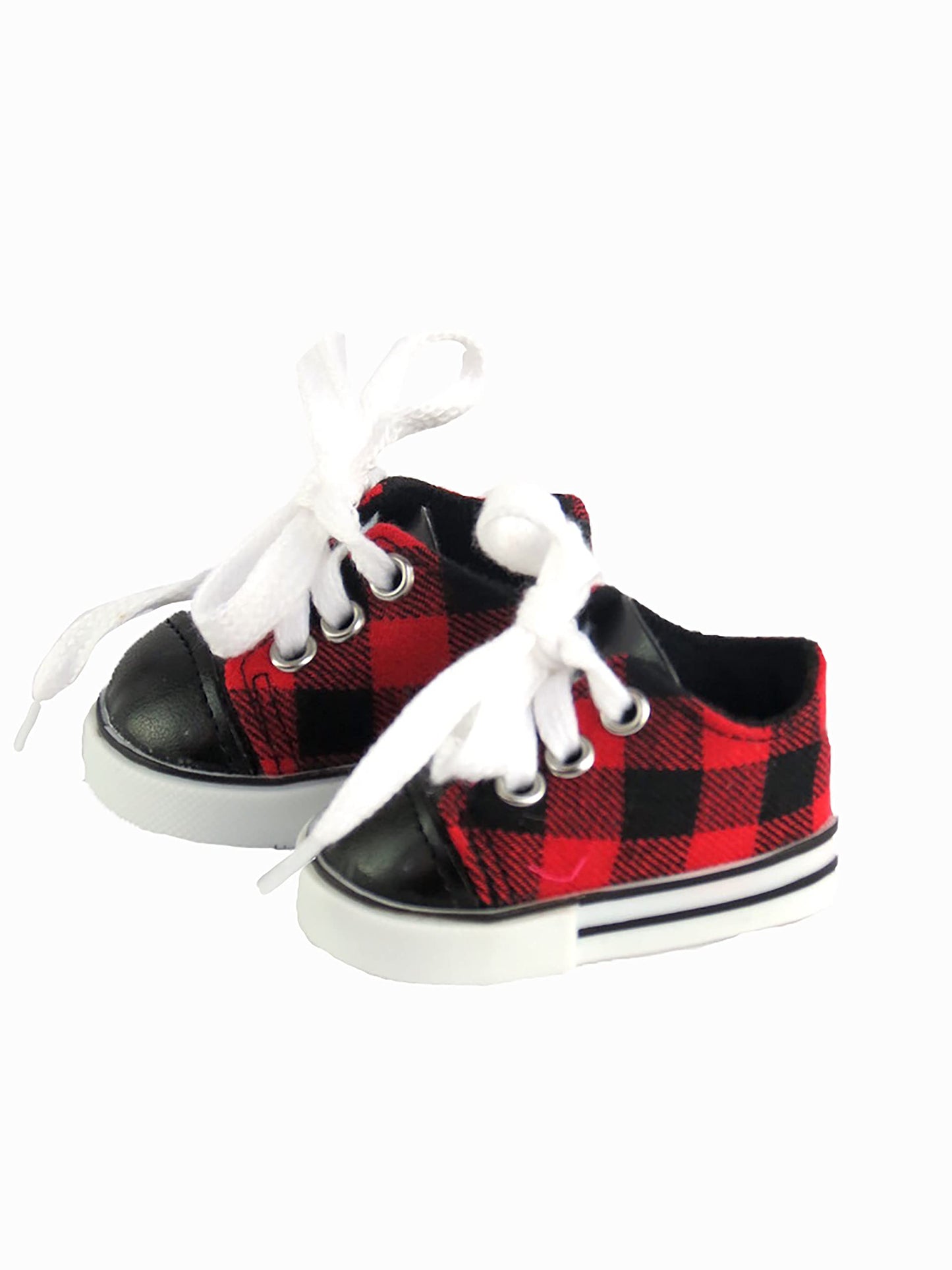 American Fashion World Red and Black Plaid Sneakers for 18-Inch Dolls | enhanced Quality & Trendy Design | Dolls Shoes | Shoe Fashion for Dolls for Popular Brands