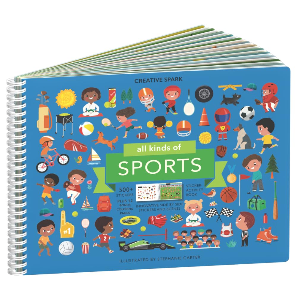 Sticker Book for Kids 2-4, 500+ Kids Stickers, All Kinds of Sports by Cupkin, 12 Coloring Pages 12 Side by Side Scenes Fun Toddl