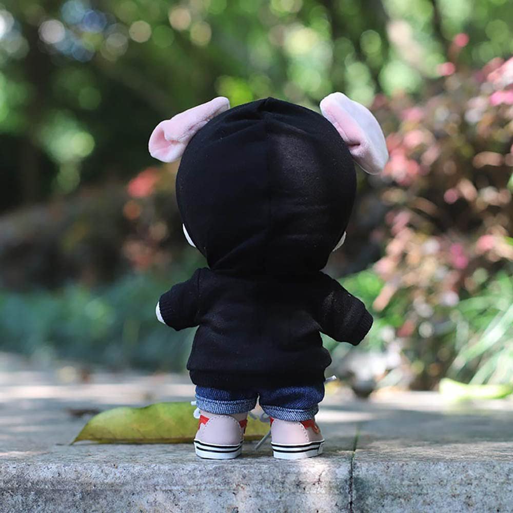 Niannyyhouse Black Hoodies With Pocket Dark Blue Jeans 7.8In(20Cm) Plush Humanoid Stuffed Doll Clothes (Black)