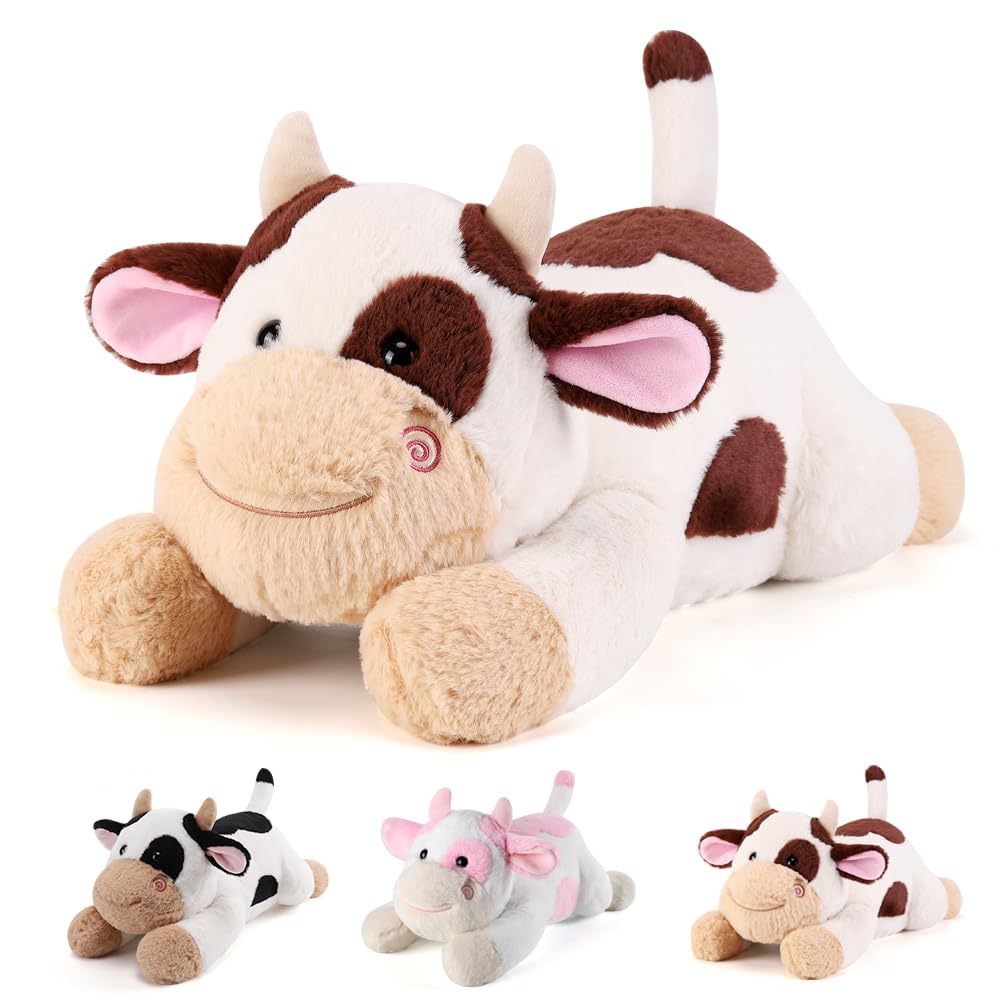 gnomantic Cow Weighted Stuffed Animals - 22 Inch 4.5 Pounds Weighted Plushies Cow Stuffed Animals - Big Plush Pillow - Cute Plush Toys Gifts for Kids & mature-themeds (22  4.5 lbs Brown)
