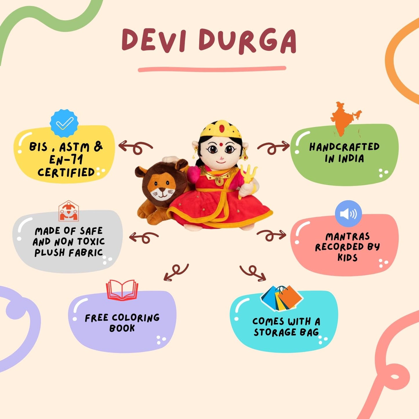 PandaS Box Mantra Chanting Devi Durga (26 Cm) | Musical Soft Plush Toy | Best Gift For Infants, Toddlers & Babies