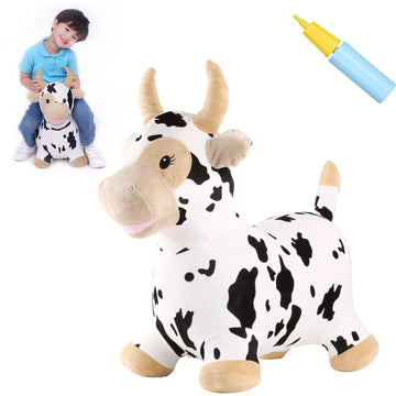 Inpany Bouncy Cow Farm Animal Hopper Toys, Toddler Plush Bouncing Inflatable Bouncer, Ride On Hopping Horse, Indoor Outdoor Cowb