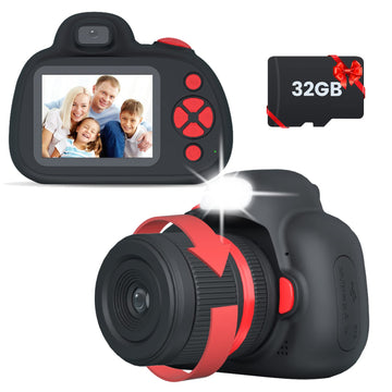 Moreximi Kids Camera, Digital Camera For Kids 3-8 Year Old, Birthday, Toys For Girls, 2.4' Ips Screen, Video Camcorder With Flash, 32G Card Included, Perfect Size (Black)