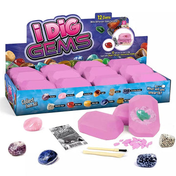 Liberty Imports 12-Pack Gem Digging Kit For Kids - Exciting Gemstone Mining Adventure - Educational Stem Crystal And Mineral Exc