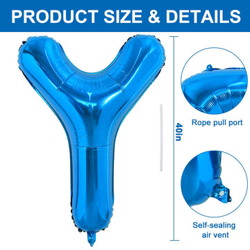 Toniful 40 Inch Large Blue Letter Y Balloons Giant Alphabet Letter Balloons,Foil Mylar Big Balloons For Birthday Party Anniversa