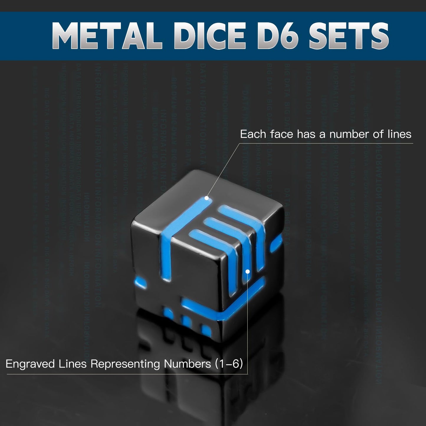 PCCECQEE DND Dice,D6 Dice DND,16mm D&D Metal Dice Set for Dungeons and Dragons with Blue Dice,Tenzi,Farkle,Yahtzee, Bunco or Tea