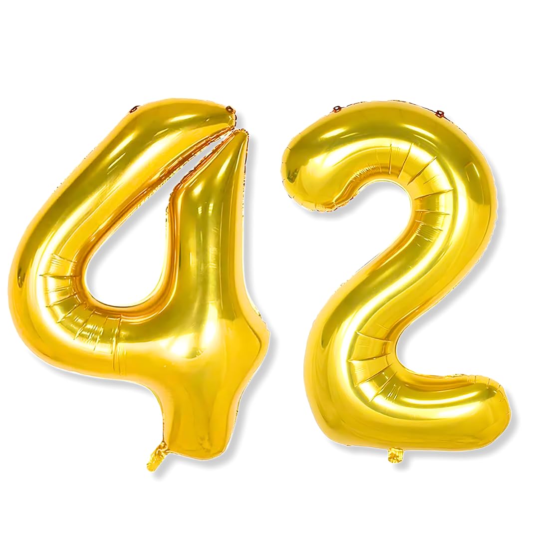 Flyloons 42 number Golden Foil Balloon 16 inch Size Birthday Decoration Items Pack of 2 | 42nd Year Balloons | Forty Two