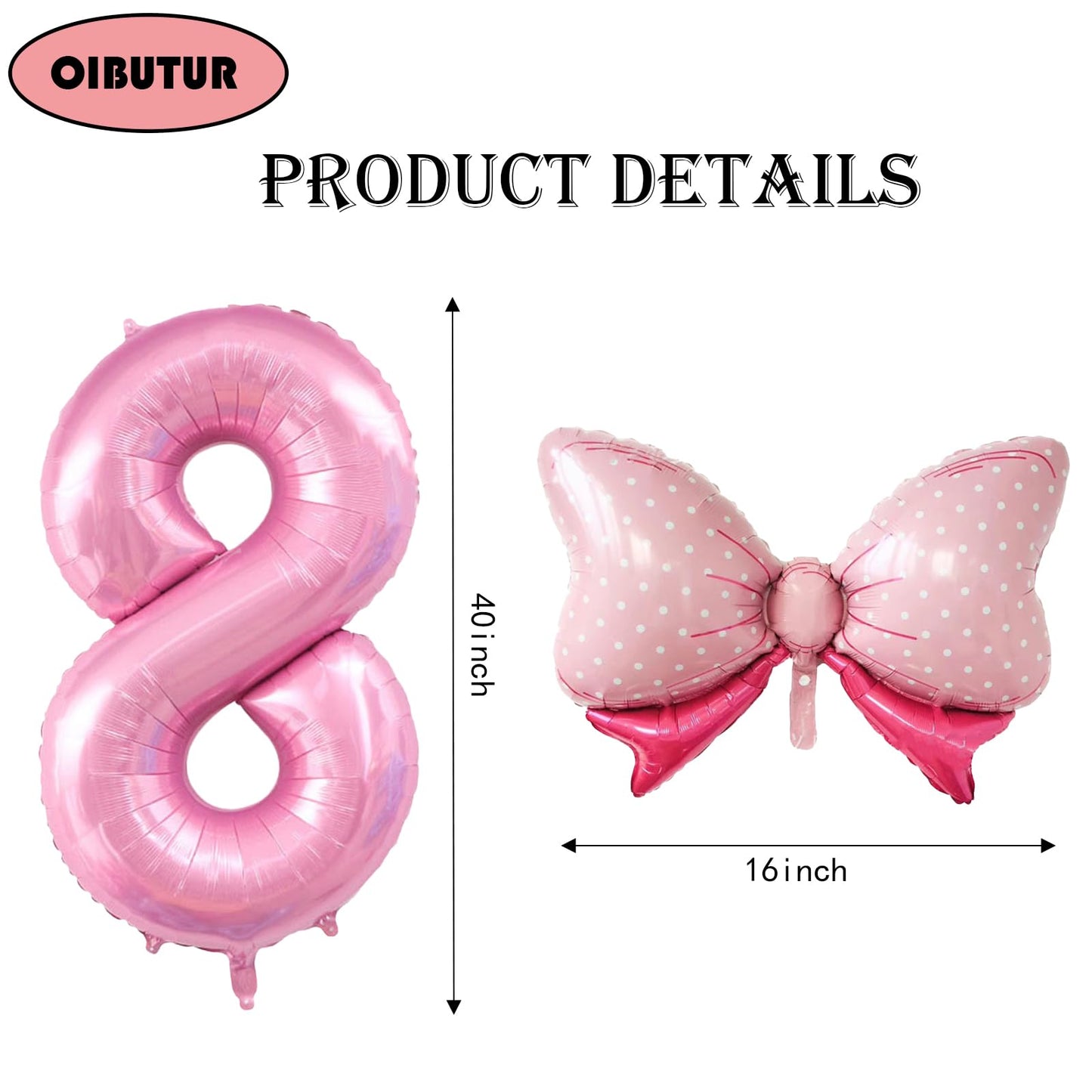 40 Inch Number 8 Balloon With Bow Pink Happy Birthday Jumbo Number Balloon For Girls Daughter Birthday Decorations Party Supplie