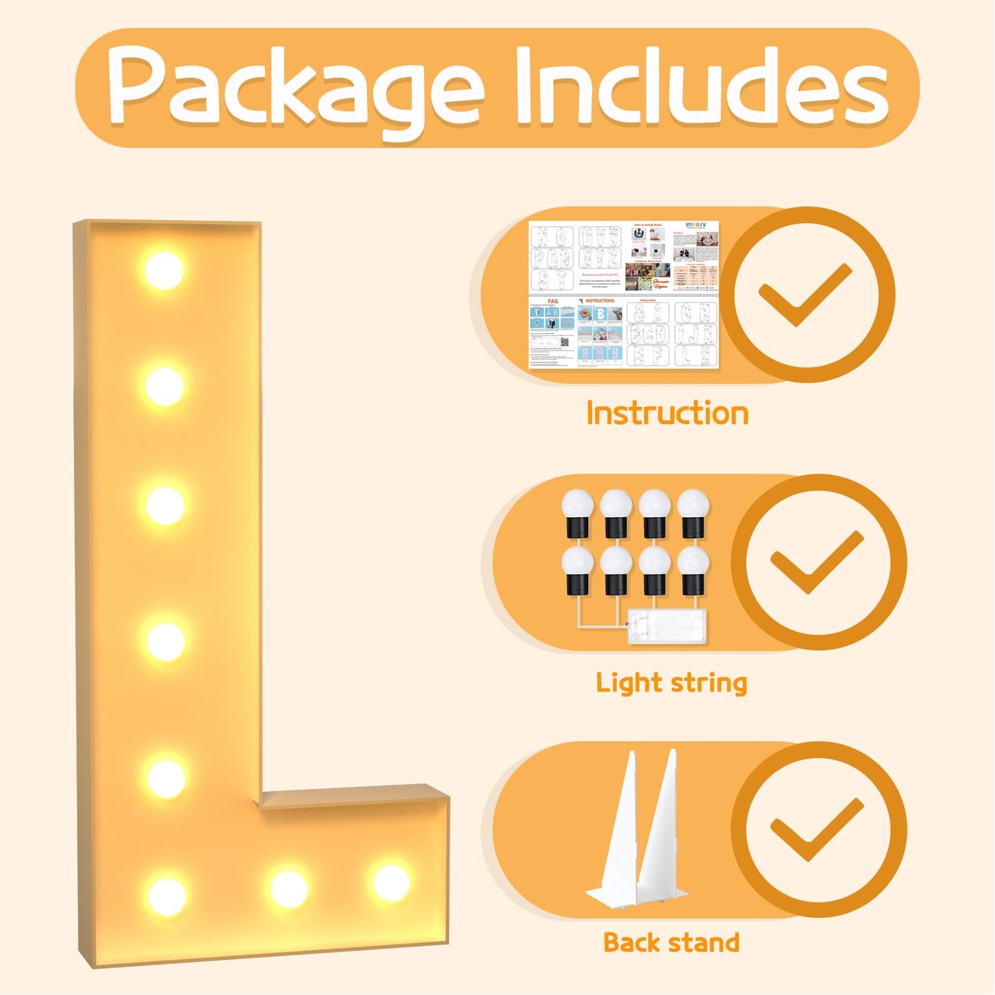 Imprsv 3Ft Marquee Light Up Letters L, Large Light Up Letters, Big Marquee Letters For Party Decorations Baby Shower Anniversary
