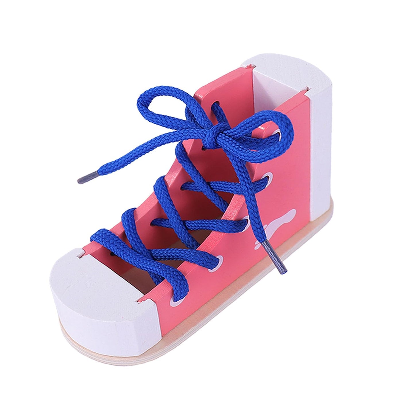Learn To Tie Shoes - Wooden Lacing Shoe Tying Practice For Kids,Safe & Reusable Wood Shoelaces Tying Toy Educational Toy/Pink