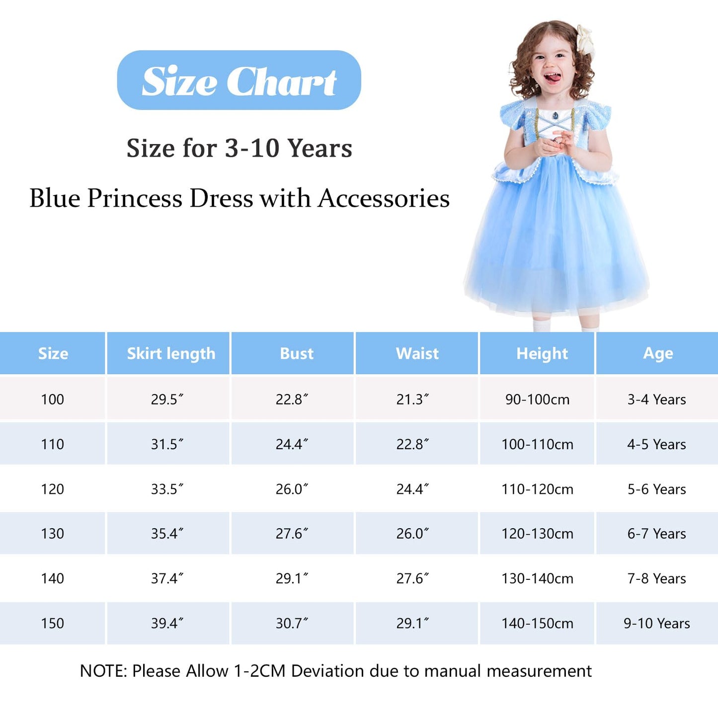 Fengligoo Blue Princess Costume Dress For Girls Kids Halloween Cosplay Party Outfit 9-10 Years