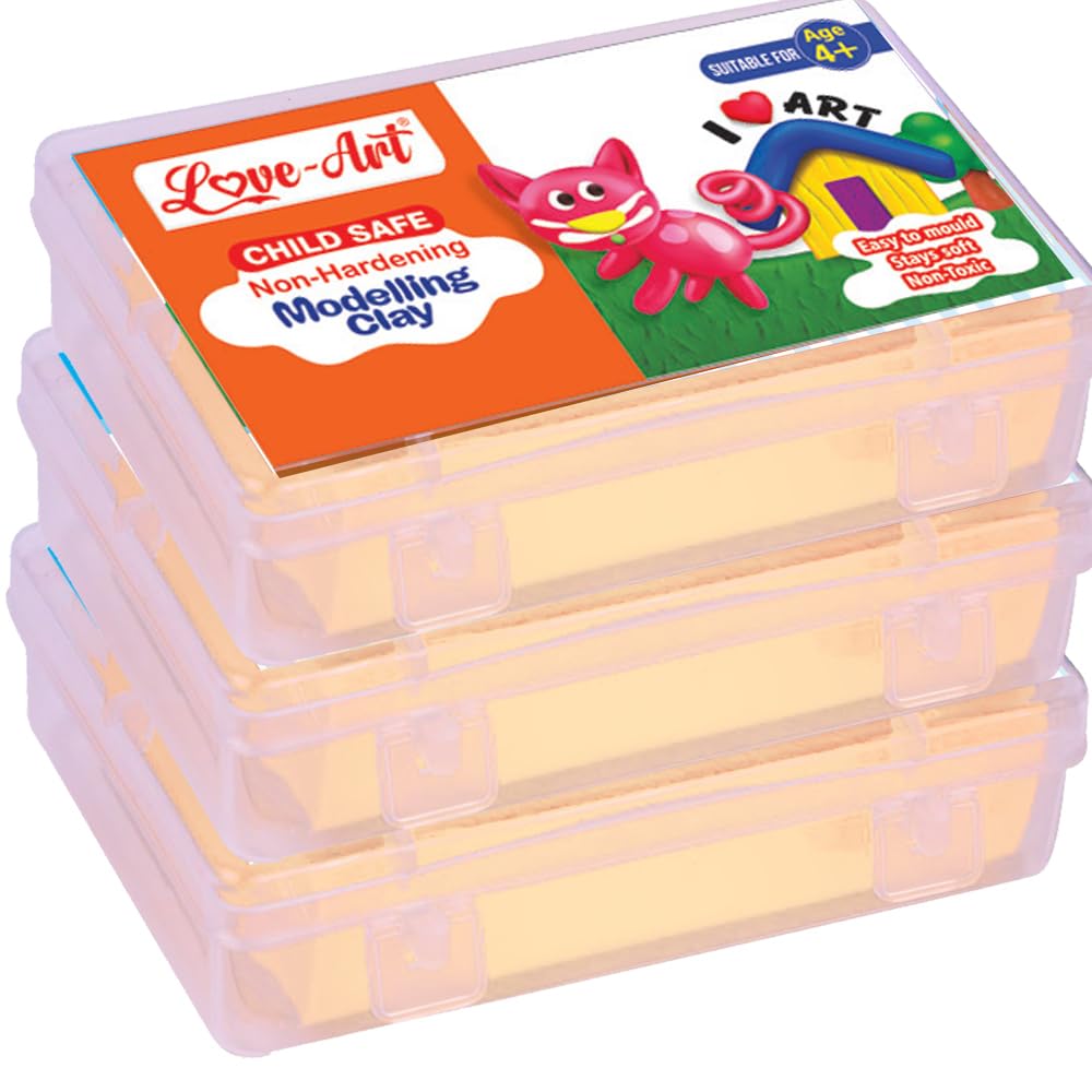 LoveArt Modelling Clay 150Gm (Plastic Container Singles) X 3 | Soft & Easy To Bend Or Shape, For Young Hands (Peach)
