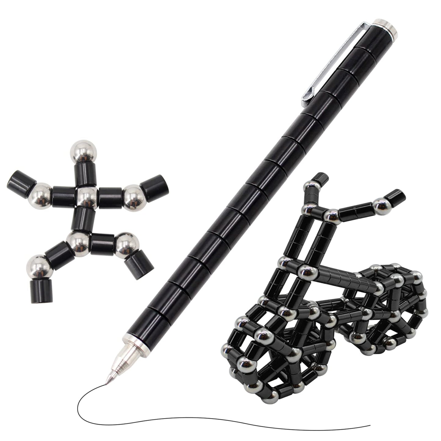 Magnetic Pen Decompression Magnet Metal Pen Fidget Pen with 13 Magnetic Rings Creative Toy Pen Can Write Intellectual Learning and Stress Reduction Gifts for Family or Friends.(Black)