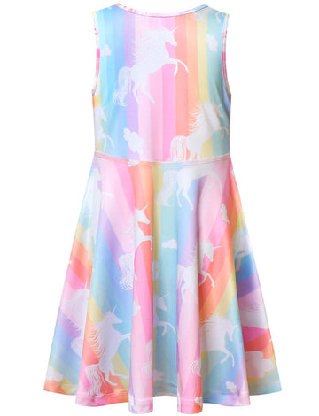 America Doll & Girl Matching Dresses Unicorn Clothes Outfits Sleeveless Rainbow 8-9 Years