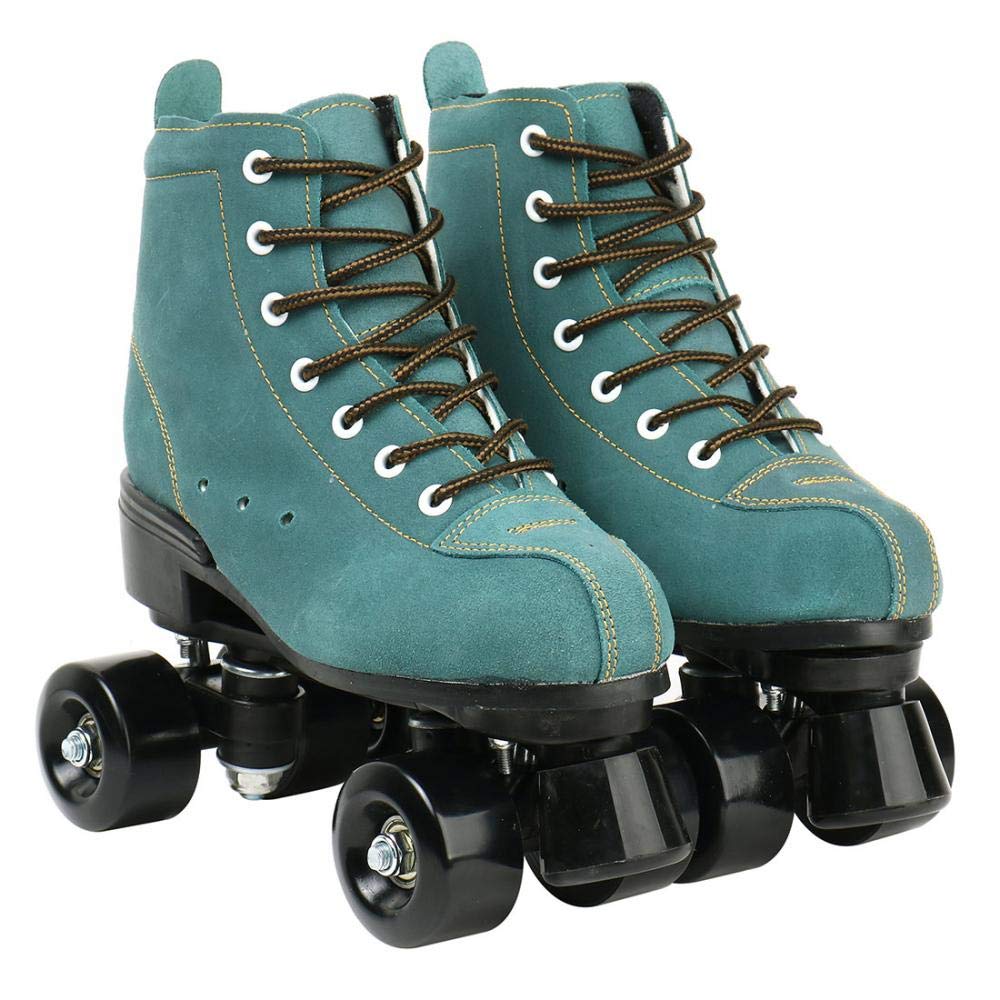 XUDREZ Cowhide Roller Skates for Women and Men High-Top Shoes Double-Row Design Adjustable Classic enhanced Roller Skates (Blue 7.5)