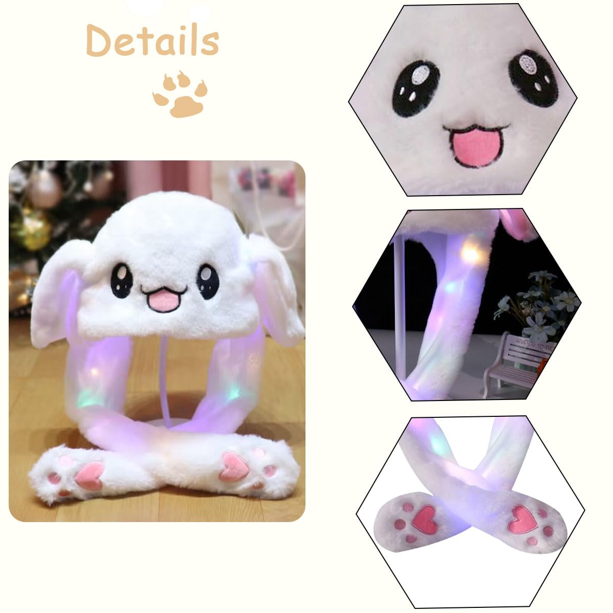 Arcimatto Animal Hat Plush Bunny Dress Up Cosplay Party Christmas Holiday Rabbit Cap for Kids Adults (White Rabbit)