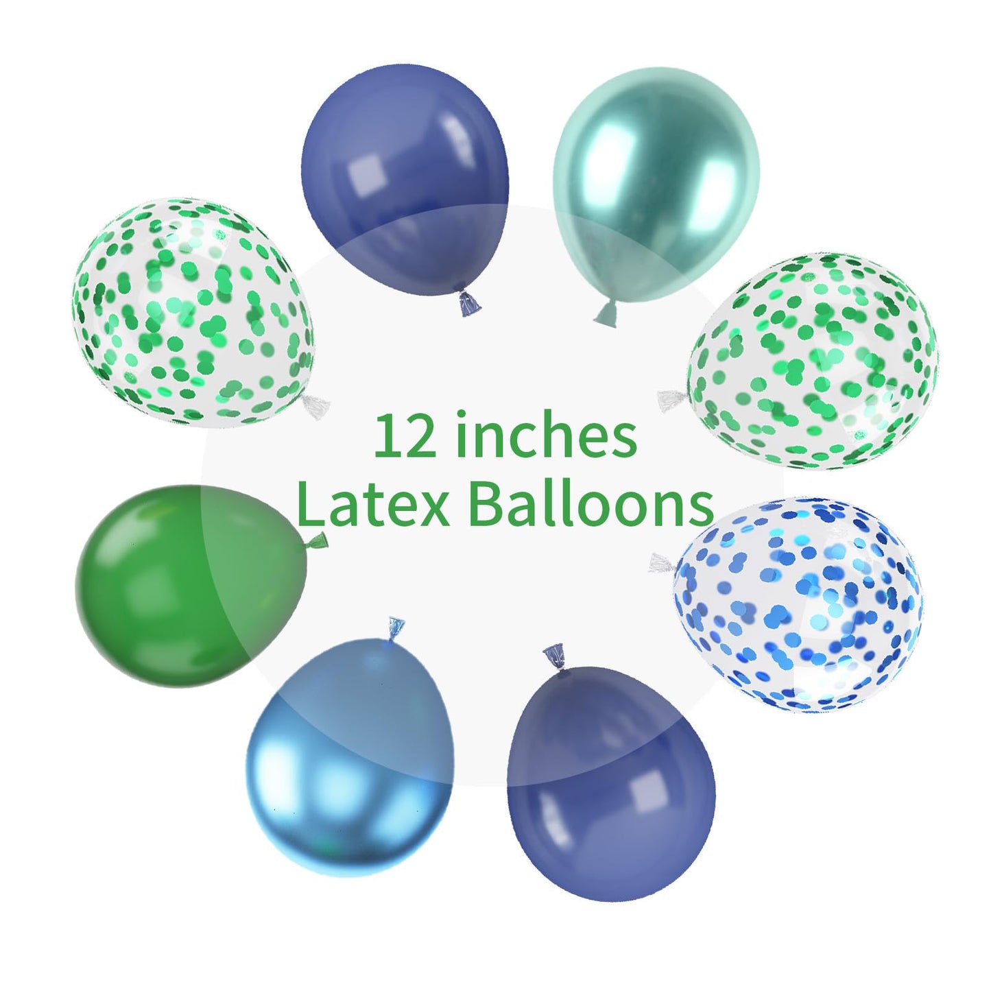 Blue And Green Balloon Set, 12 Inch Navy Blue Dark Green Balloon Metallic Chrome Green Blue Balloons, Confetti Green Blue Balloo
