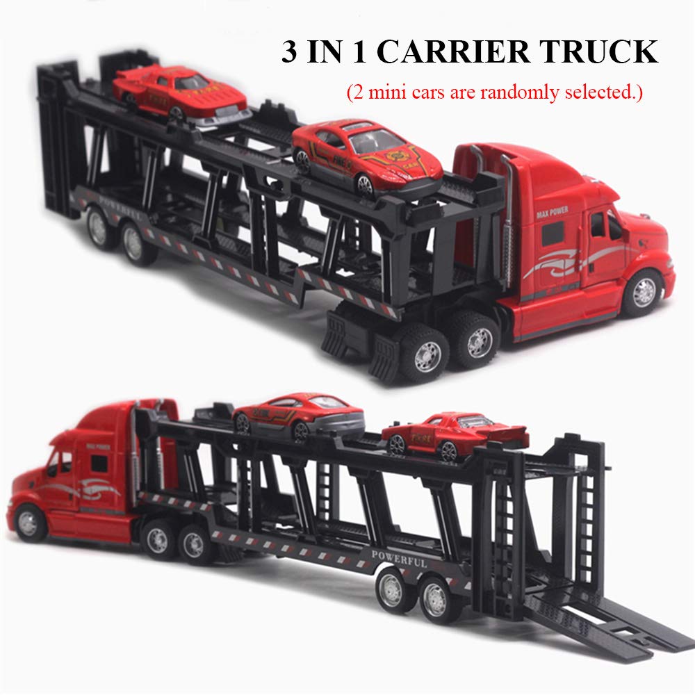 CORPER TOYS Transport Car Carrier Truck Toy Detachable Die-cast Pull Back Play Vehicles Car Set for Kids with Lights and Sounds