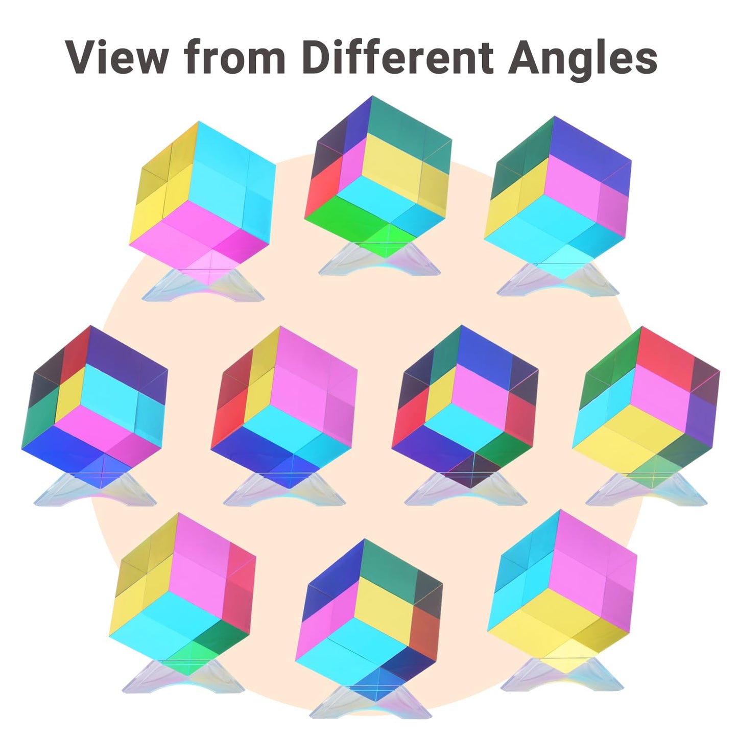 Ikeelo Color Cube (50Mm) With Stand - Mesmerizing Color Mixing Acrylic Glass Prism For Color Recognition, A Fun Conversation Starter