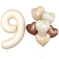 Biapian 40 Inch Cream White Number 9 Balloons, Beige White Large Number 9 Balloons With 18'' Cream Foil Heart Balloons Helium Fo
