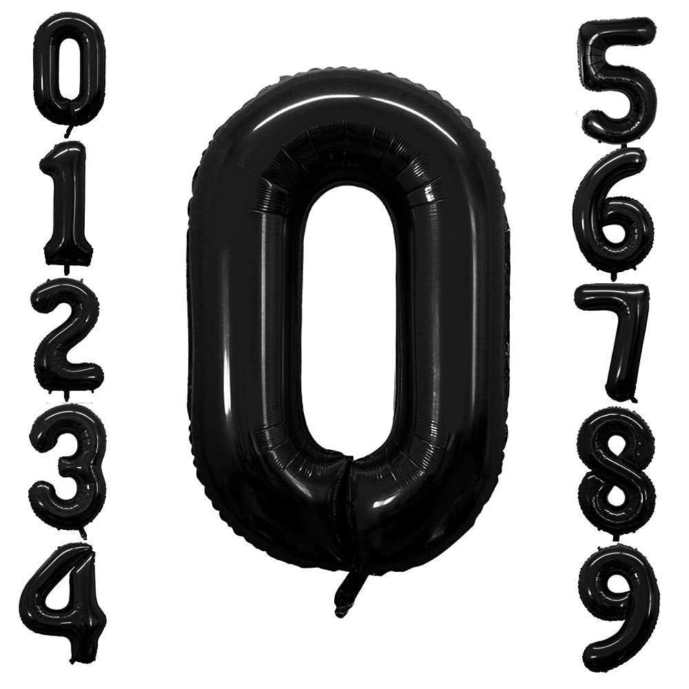 Goer 2 Pcs 42 Inch Black Foil Balloons Number 0 For 10Th 20Th 30Th 40Th 50Th 60Th 70Th 80Th 90Th 100Th Birthday Party Supplies Anniversary Decorations