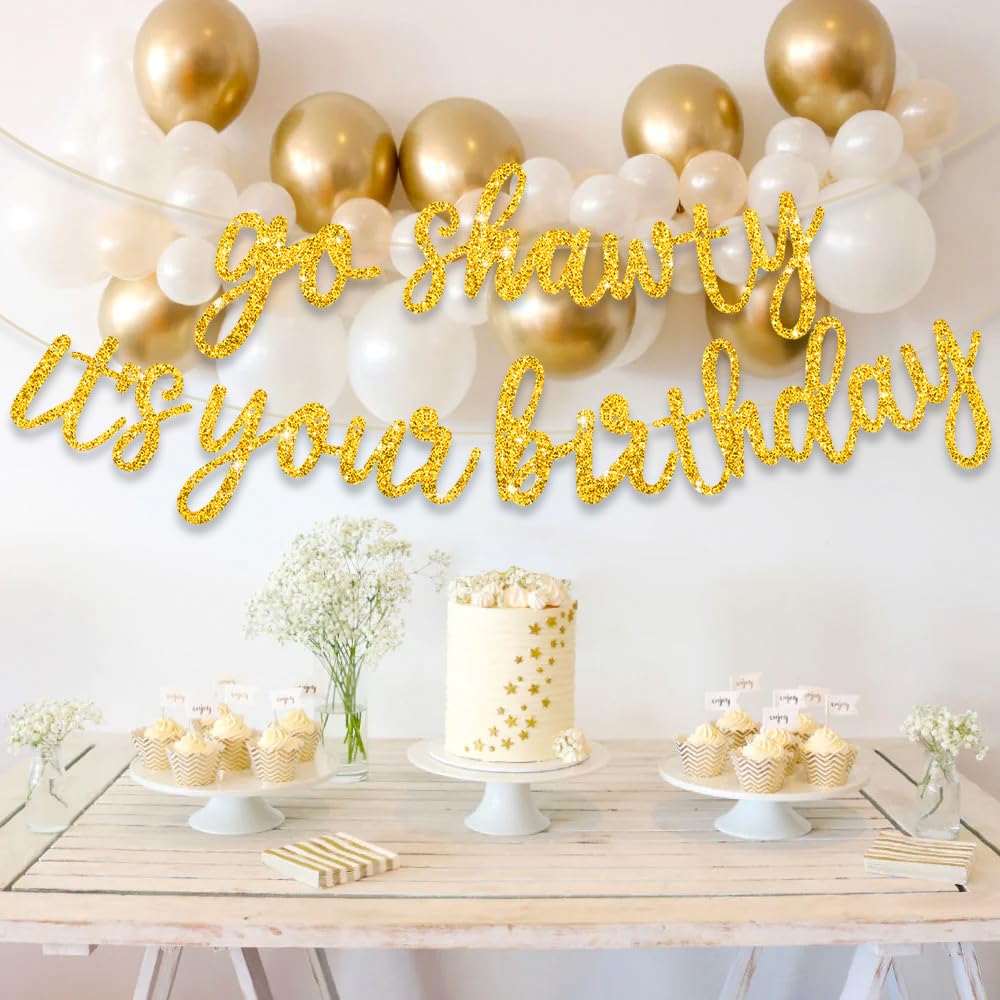 Beishida Gold Go Shawty It'S Your Birthday Banner - 11.4Feet,No Diy - Hip Hop Theme Glitter Happy Birthday Banner - Pre-Strung -
