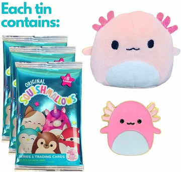 Squishmallows Official Kellytoy Collector'S Tin Set With Micromallow Exclusive Pin And Trading Cads Choose Your Favorite Or Collect Them All (Archie The Axolotl)