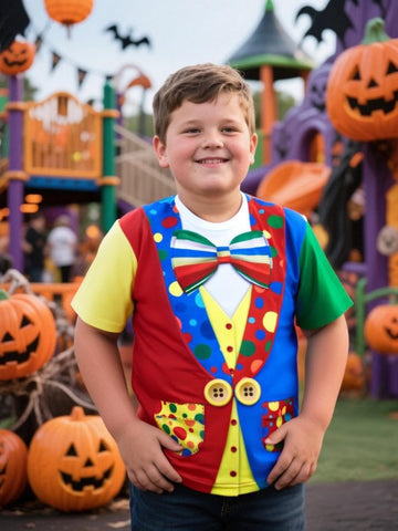 Cosland Boys' Clown Costume For Kids Halloween Shirt, Multicolor, Small