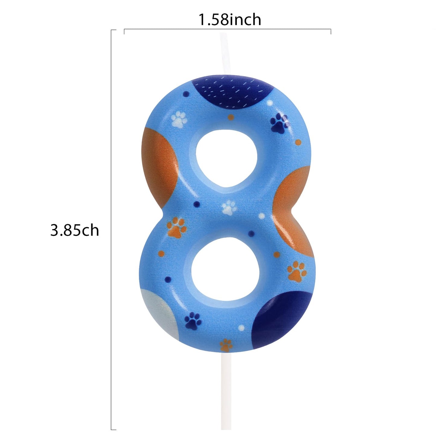 ElekFX Blue Dog Paw Birthday Candles, Number 8 Paw Print Birthday Party Supplies, 2.76 inch Paw Cake Topper Decorations, Birthda