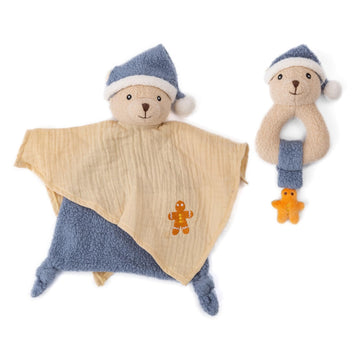 CUDDLE CORNER Organic Cotton Stuffed Animal Rattle Baby Toys  Plush Polar Bear Cuddle Cloth and Hand Grip Ring Rattles Plush Toy Set for Newborns Infant Boys Girls  2 PCS