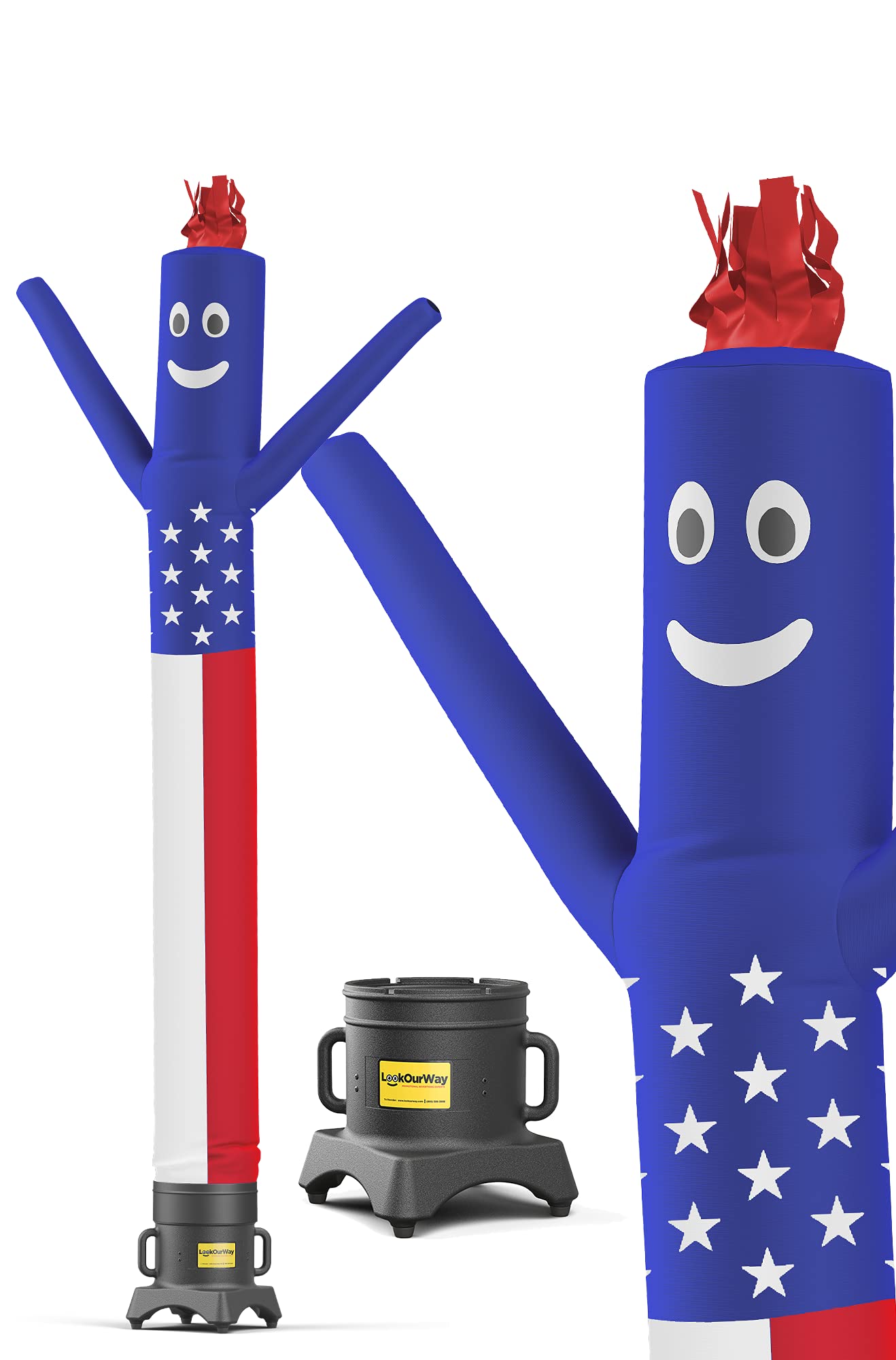 LookOurWay Air Dancers Inflatable Tube Man Set - 10ft Tall Wacky Waving Inflatable Dancing Tube Guy with 12-Inch Diameter Blower for Business Promotion - 4th of July Patriot Theme - American Flag
