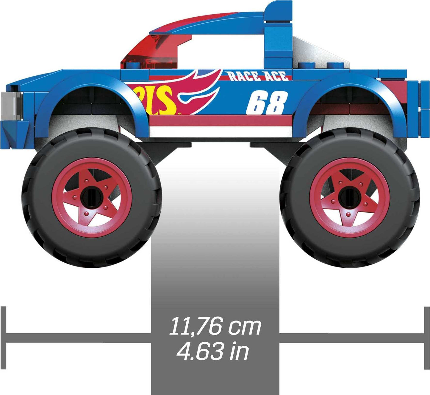 Mega Hot Wheels Monster Trucks Building Toy Playset, Race Ace With 69 Pieces, 1 Micro Action Figure Driver, Red, Kids Age 5+ Years