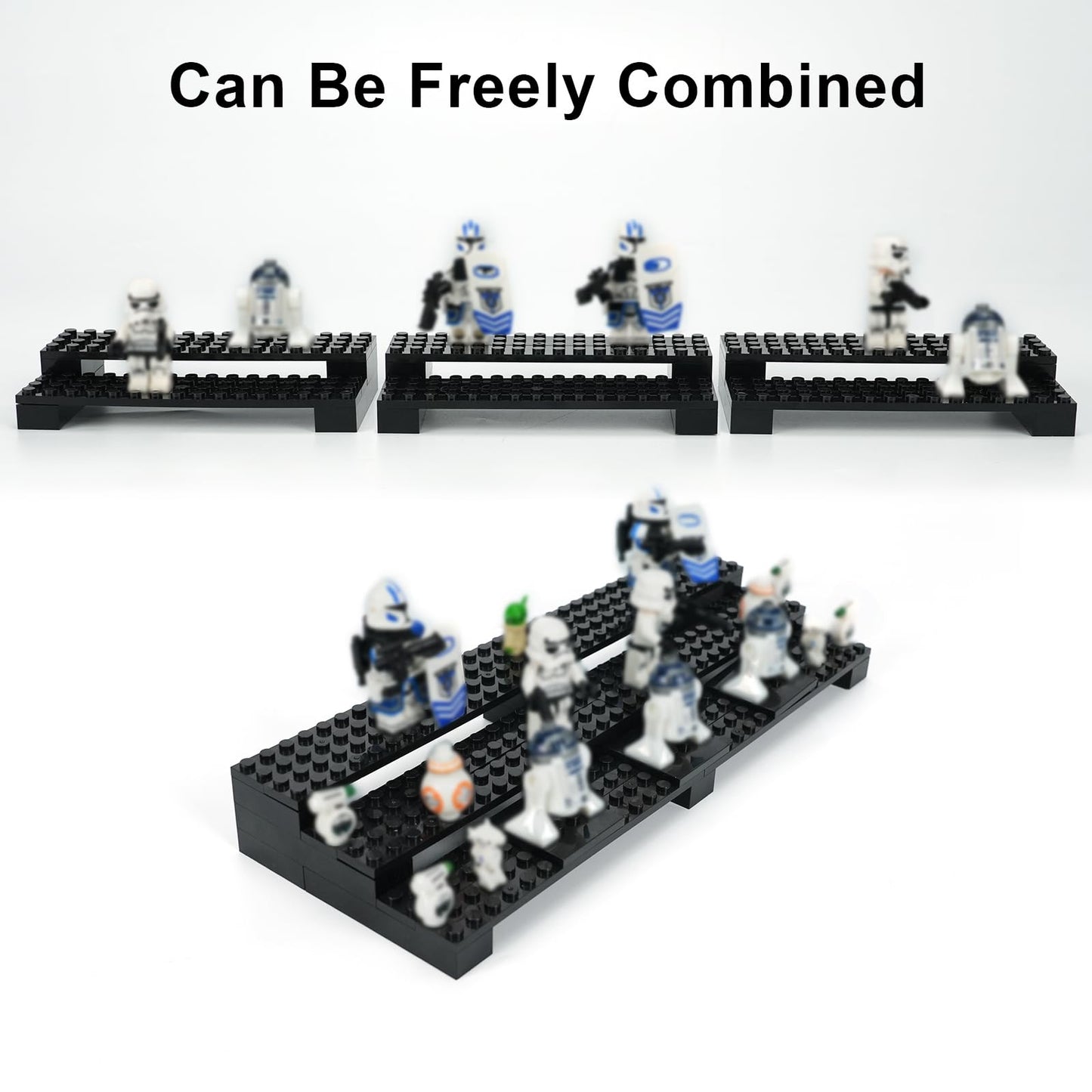 popbricks 2 Pack Brick Minifigure Display Stand - 3-Tier Display Case for LEGO Mini Figures - Holds 66 Figures - Black Stylish O