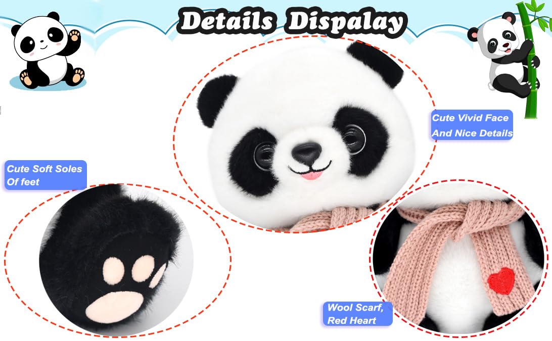 9.8'' Panda Dolls With Love Heart Scarf, Soft Stuffed Plush Animal Toys Plushies Birthday Gifts For Her/Girlfriend Lover Mom Kids (Pink)