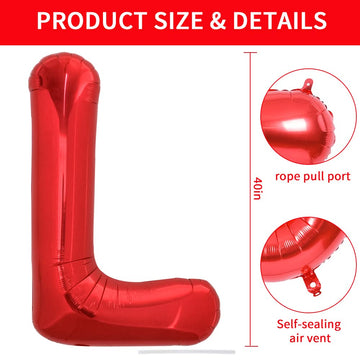 Toniful 40 Inch Large Bright Red Letter Balloons A-Z, Giant Jumbo Helium Foil Mylar Big Letter L Balloons For Birthday Party Ann
