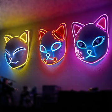 Varuotu Demon Slayers Mask LED 3Pcs Japanese Fox Mask Anime Merch Glowing Masks Halloween Costume Cosplay Masquerade Props (3Pcs