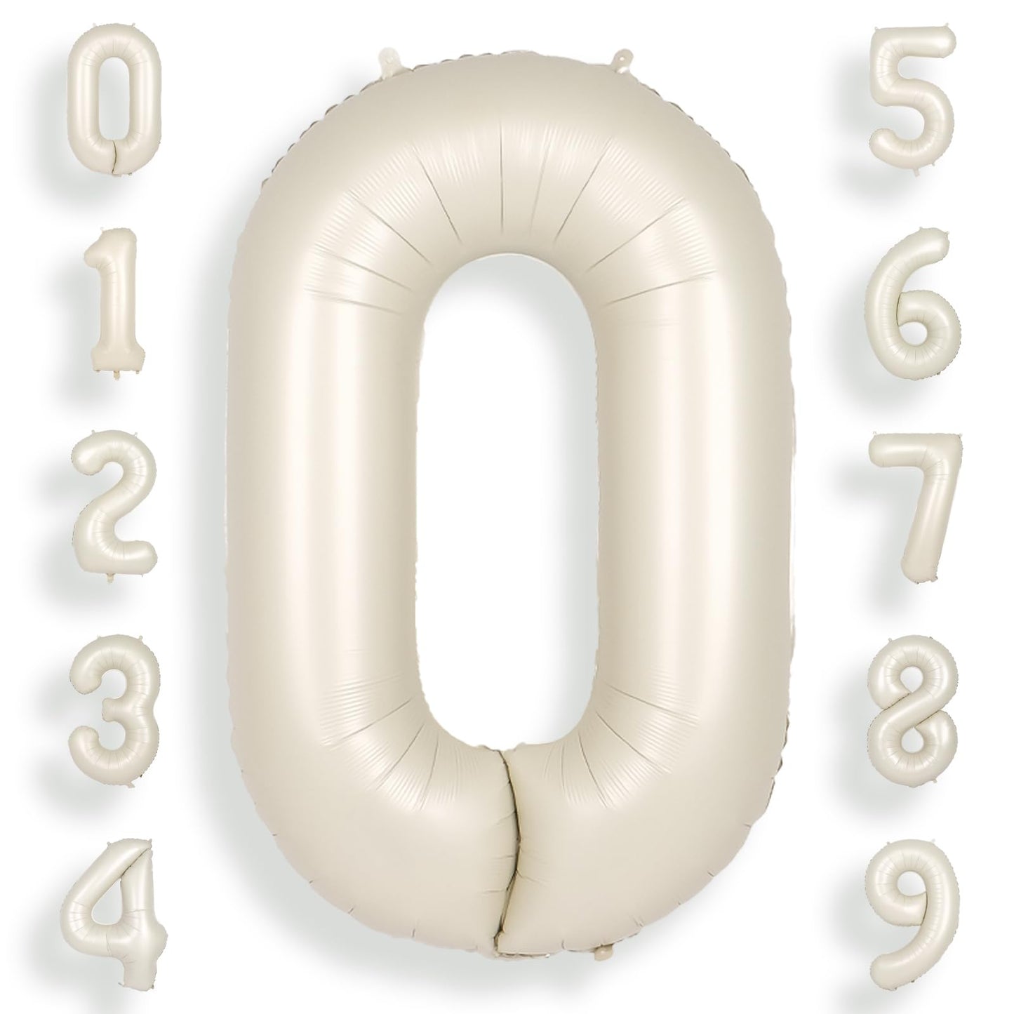 Suwen 40 Inch Cream White Large 0 Balloon Numbers Big Foil Helium Number Balloons 0-9 Jumbo Happy 0Th Mylar Birthday Party Decor
