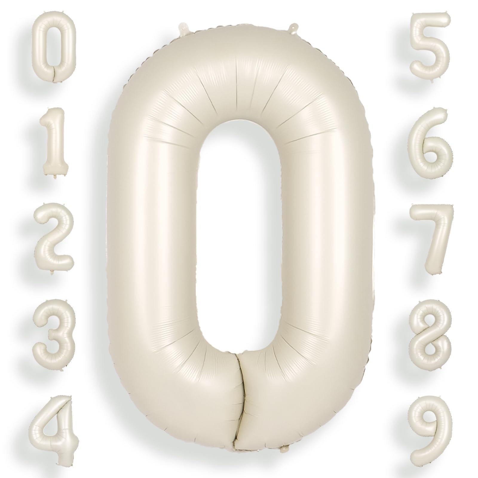 Suwen 40 Inch Cream White Large 0 Balloon Numbers Big Foil Helium Number Balloons 0-9 Jumbo Happy 0Th Mylar Birthday Party Decor