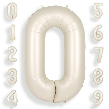 Suwen 40 Inch Cream White Large 0 Balloon Numbers Big Foil Helium Number Balloons 0-9 Jumbo Happy 0Th Mylar Birthday Party Decor