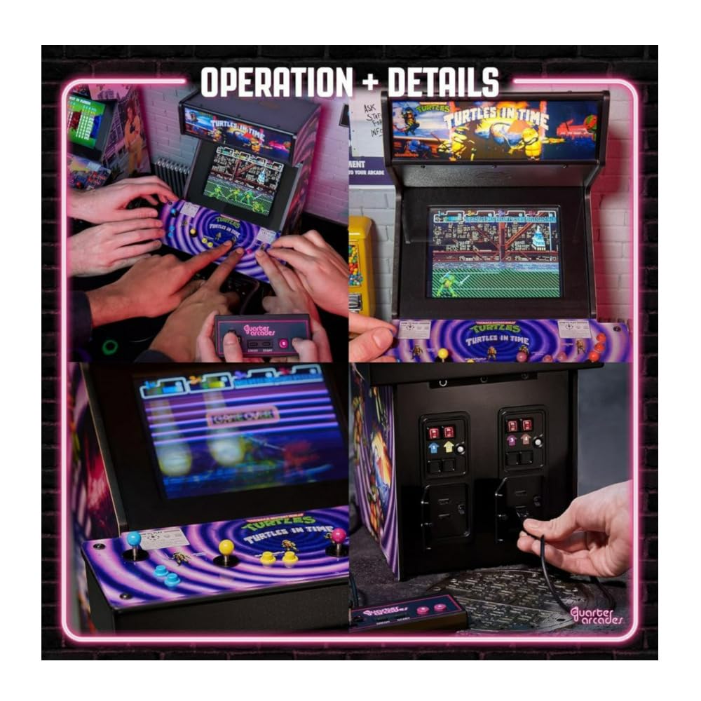 Quarter Arcades TMNT Turtles in Time Mini Arcade - 1/4 Scale Wooden Replica, NS4443, Rechargeable Battery & 3W Speakers