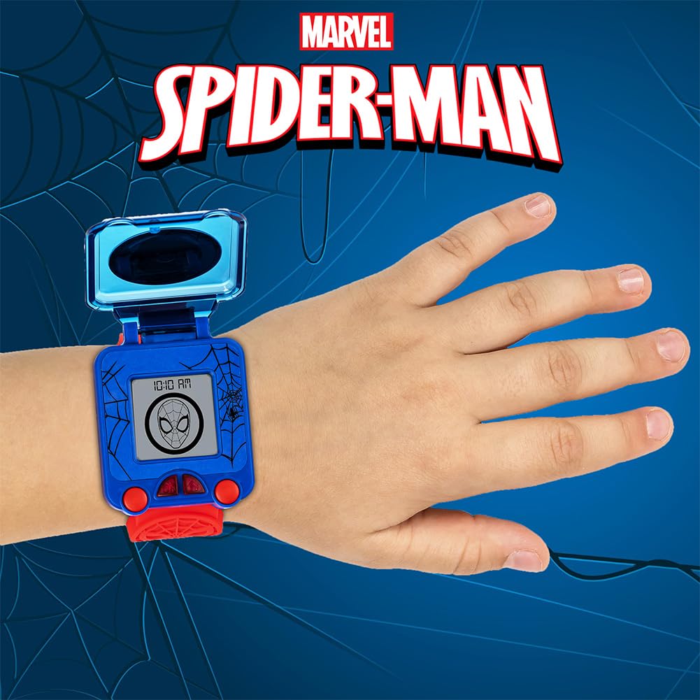 Accutime Marvel Spider-Man Educational Learning Digital Blue Watch For Boys, Toddlers, Kids With Red Strap - Includes Timer, Stopwatch, Alarm, Games! Perfect For Girls And Boys 3+!