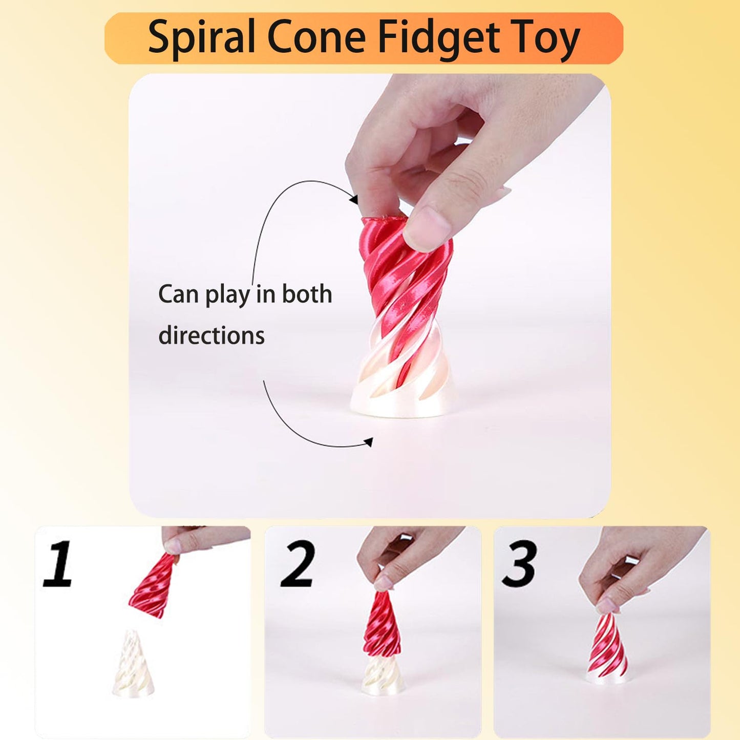 Bigted 6 Packs Spiral Cone Fidget Toy - 3D Printed Plastic Pyramid Sculpture in 6pc Colour for Stress Relief and Anxiety Relaxation