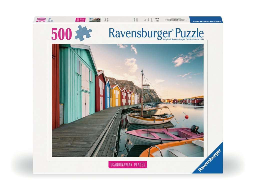 Ravensburger 500-Piece Puzzle - Scandinavian Bootshäuser in Smögen, Yellow, 30x23x4 cm, Model 12000847, Great for Adults & Kids 12