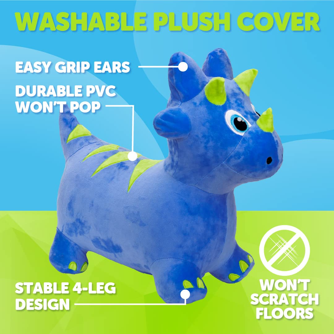 WADDLE Bouncy Hopper Triceratops - Plush Inflatable Toy for Toddlers & Kids, Indoor/Outdoor Use, Pump Included, Ages 2+