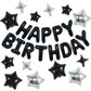 Toniful 35Pcs Black Happy Birthday Decorations Kit 16 Inch Happy Birthday Balloon Banner With Star Balloons Mylar Foil Birthday