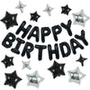 Toniful 35Pcs Black Happy Birthday Decorations Kit 16 Inch Happy Birthday Balloon Banner With Star Balloons Mylar Foil Birthday